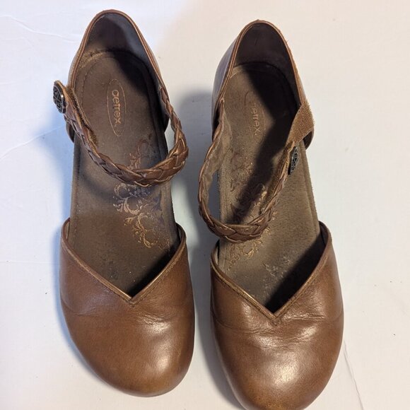 Aetrex Mia Braid Sandal Mary Jane Wedge Leather Size 39 Boho Brown - Picture 5 of 9